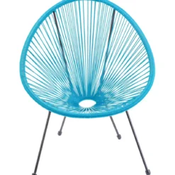 Poltrona da Esterno Intreccio Effetto Rattan Struttura Acciaio Azzurro