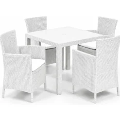 Poltrona da Giardino Terrazzo Bianco in Resina Rattan con Cuscino Grigio