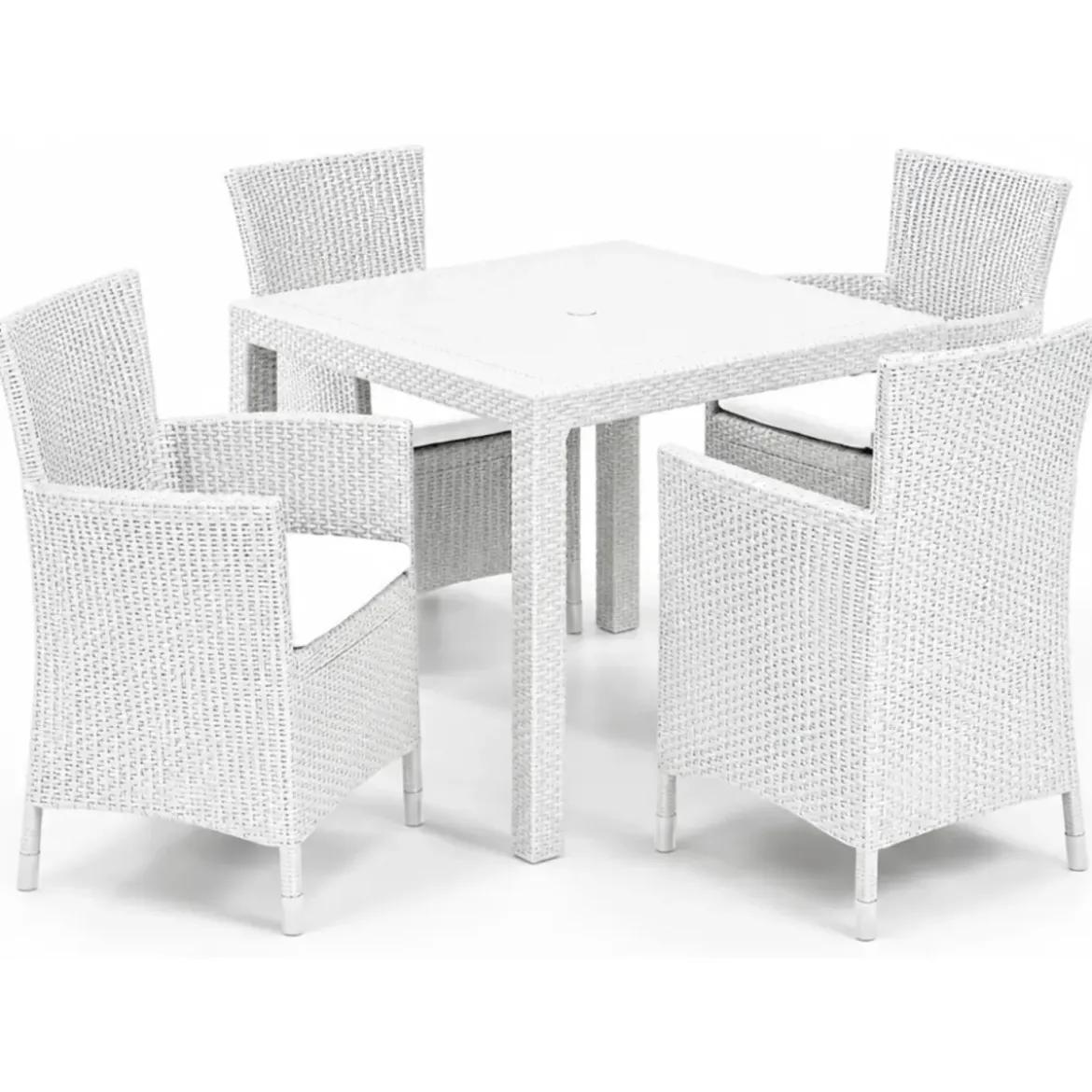 Poltrona da Giardino Terrazzo Bianco in Resina Rattan con Cuscino Grigio