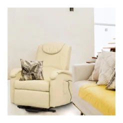 Poltrona Elettrica Reclinabile in Ecopelle Beige con Braccioli Relax