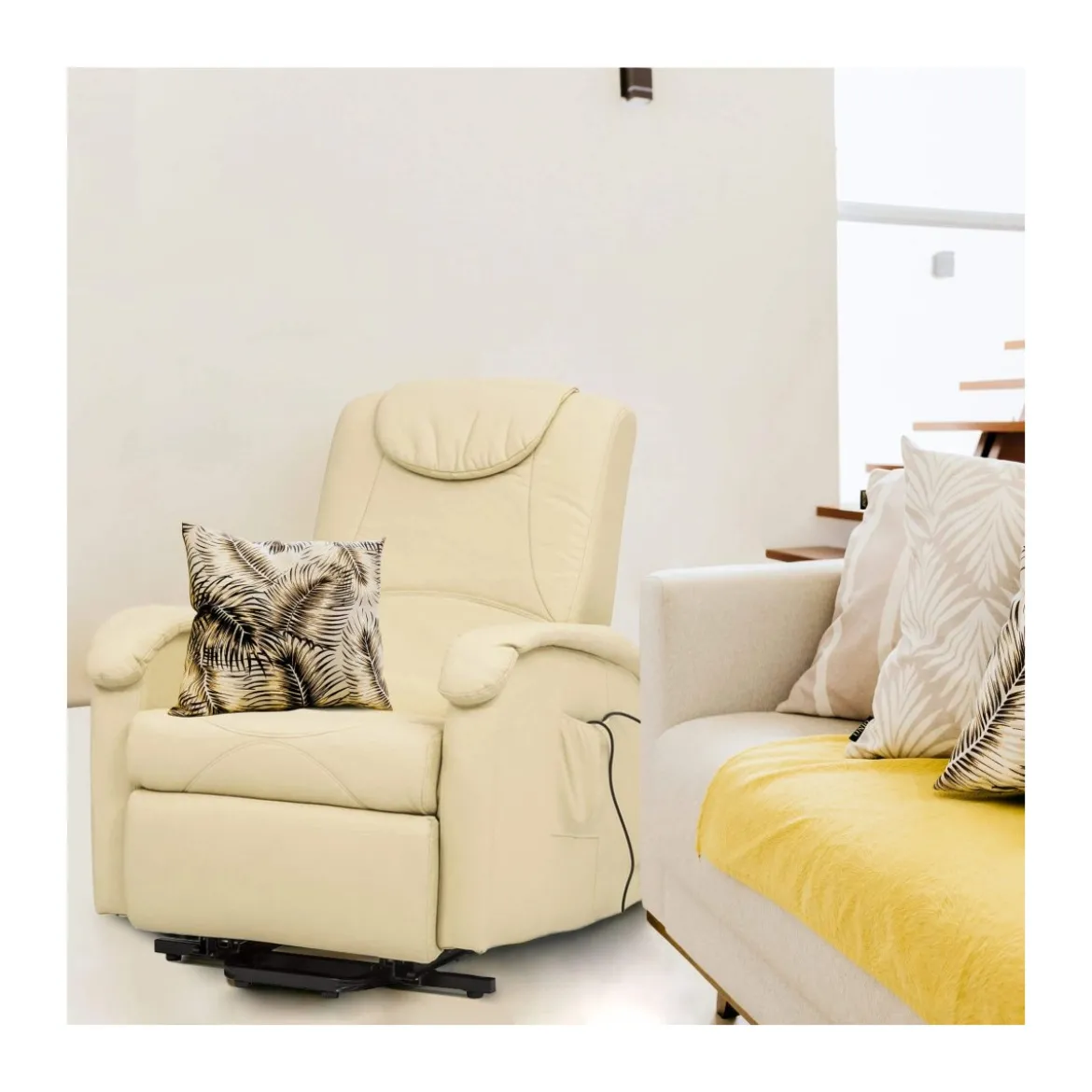 Poltrona Elettrica Reclinabile in Ecopelle Beige con Braccioli Relax