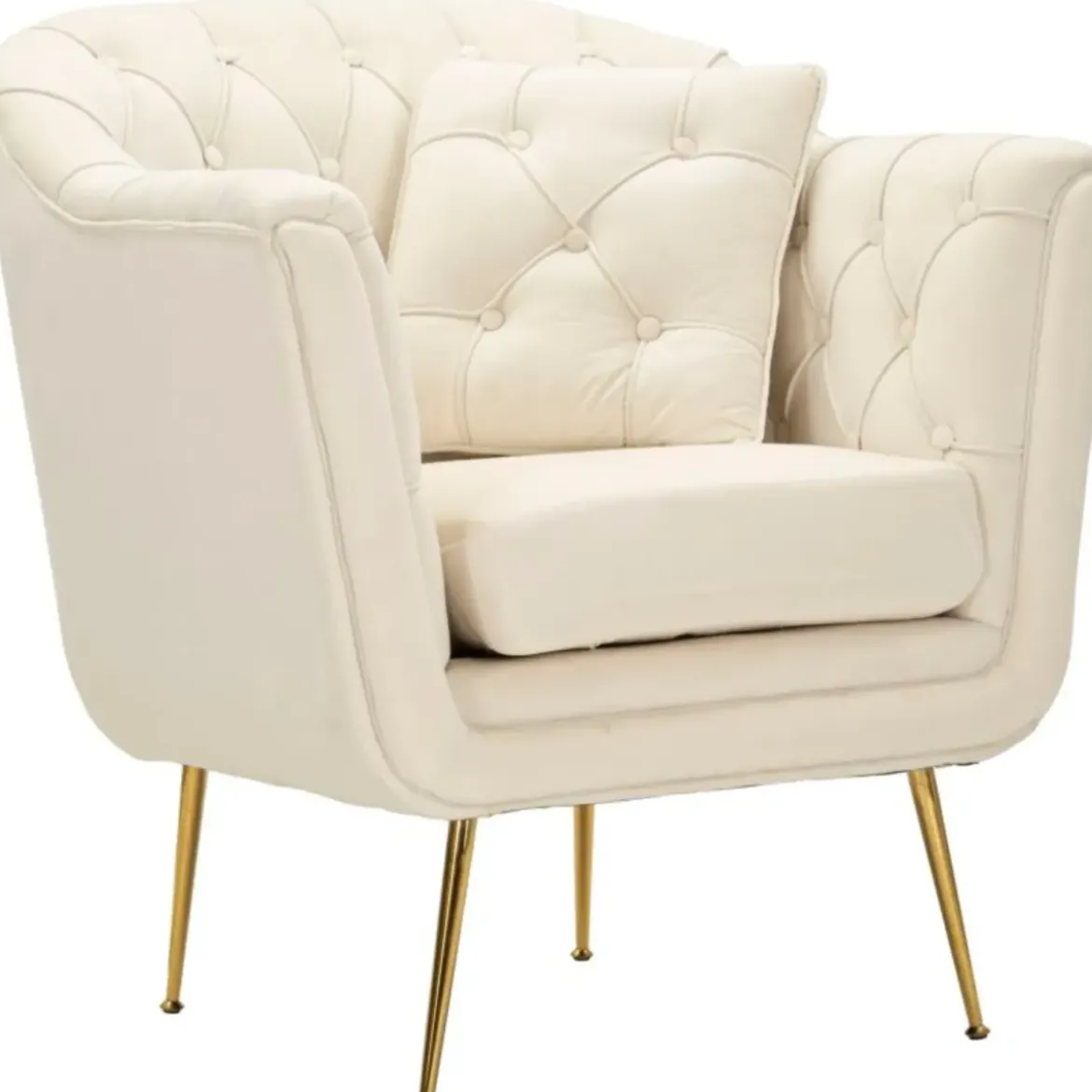 Poltrona Imbottita in Spugna Crema con Cuscino Gambe in Metallo