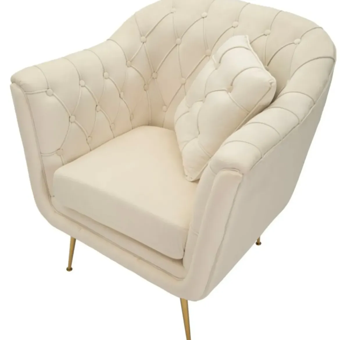 Poltrona Imbottita in Spugna Crema con Cuscino Gambe in Metallo