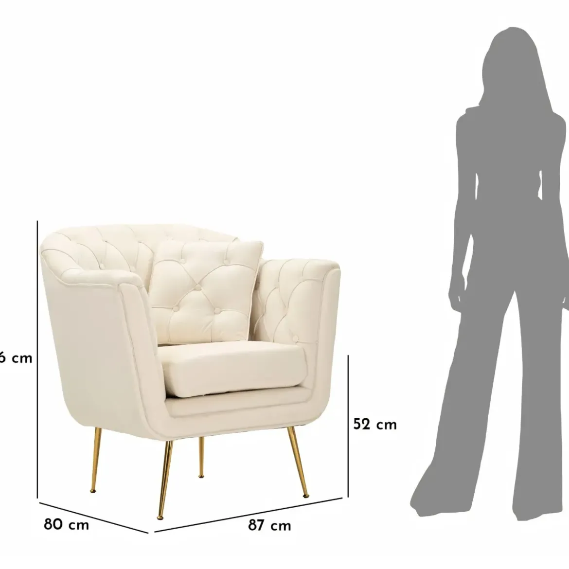 Poltrona Imbottita in Spugna Crema con Cuscino Gambe in Metallo