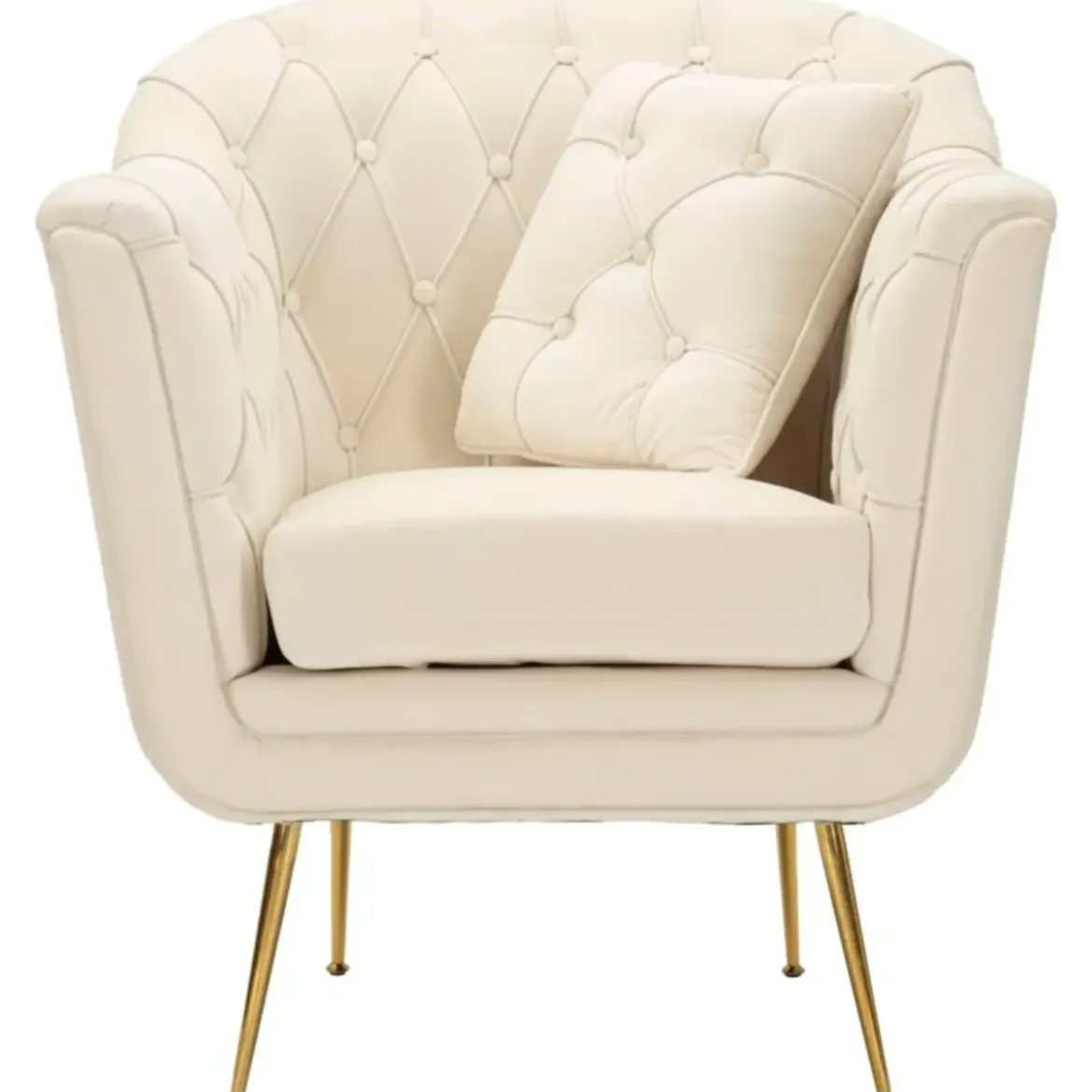 Poltrona Imbottita in Spugna Crema con Cuscino Gambe in Metallo