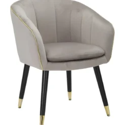 Poltrona in Tessuto Grigio Struttura Metallo Nero Oro Sedia da Pranzo