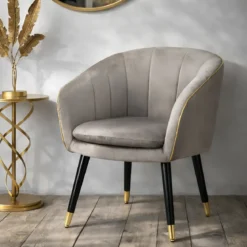 Poltrona in Tessuto Grigio Struttura Metallo Nero Oro Sedia da Pranzo