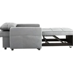 Poltrona Letto per Soggiorno Camera da Letto Tessuto Grigio Tasche Laterali