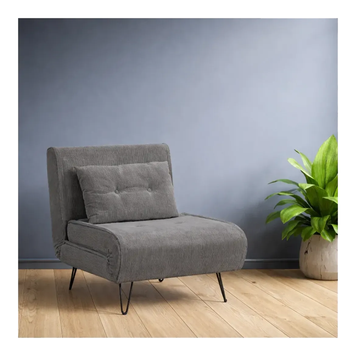 Poltrona Letto senza Braccioli colore Grigio con piedini in Metallo