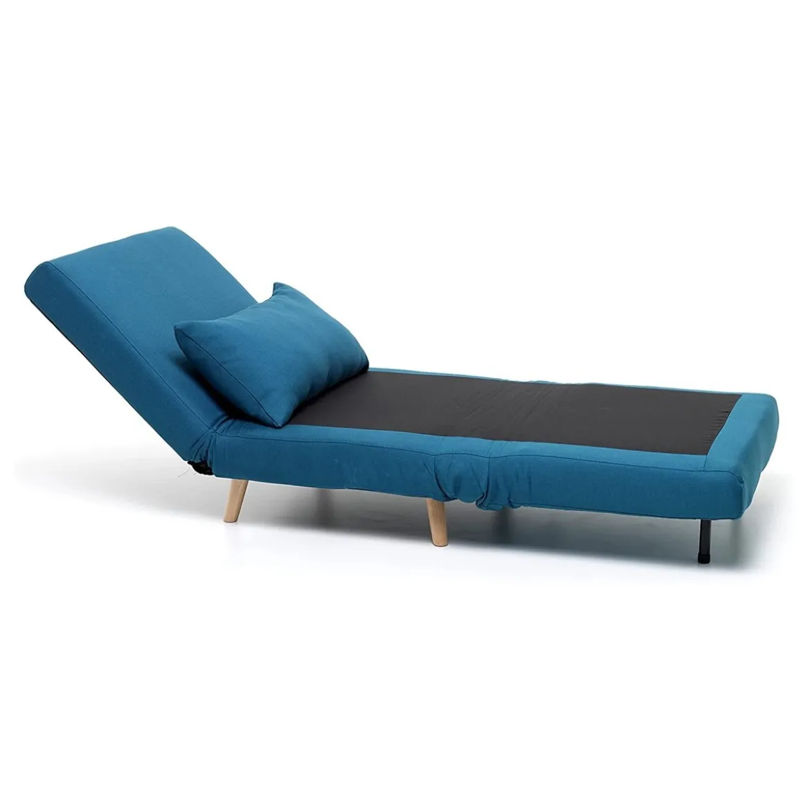 Poltrona Pronto Letto Singolo in Legno Tessuto Turchese Relax Sofa Chaise Longue
