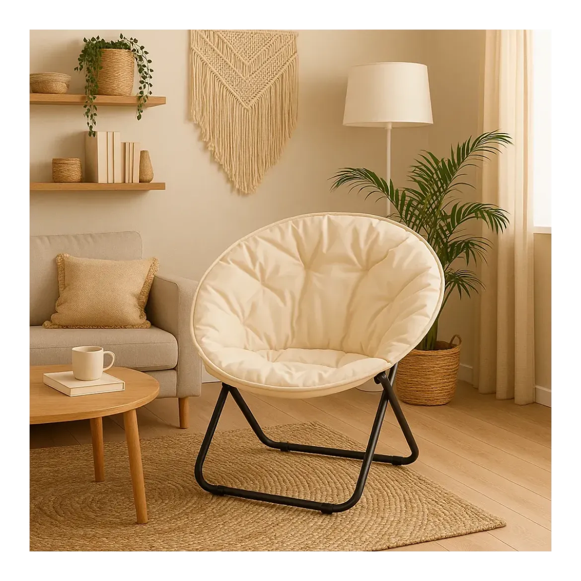 Poltrona Relax Beige in Acciaio e Poliestere da Interno ed Esterno