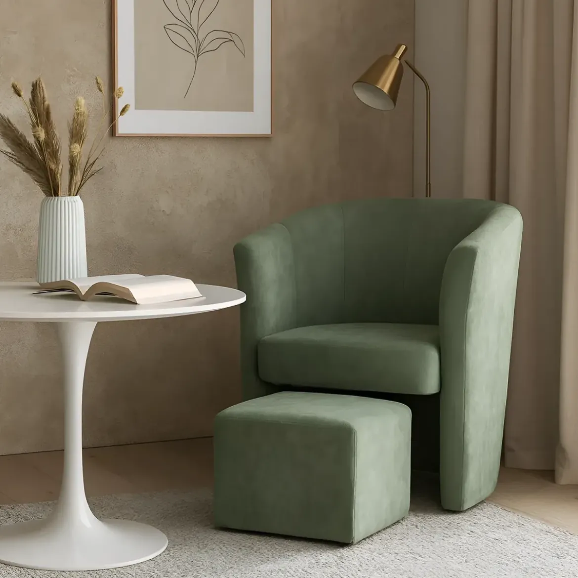 Poltrona Relax in Tessuto Verde Acqua con Pouf Estraibile Salvaspazio