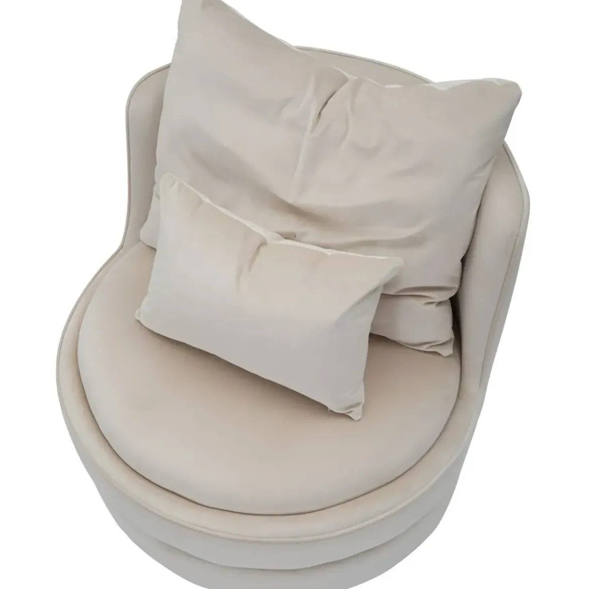 Poltrona Rotonda in Velluto Crema Finiture Oro Salotto Camera da Letto