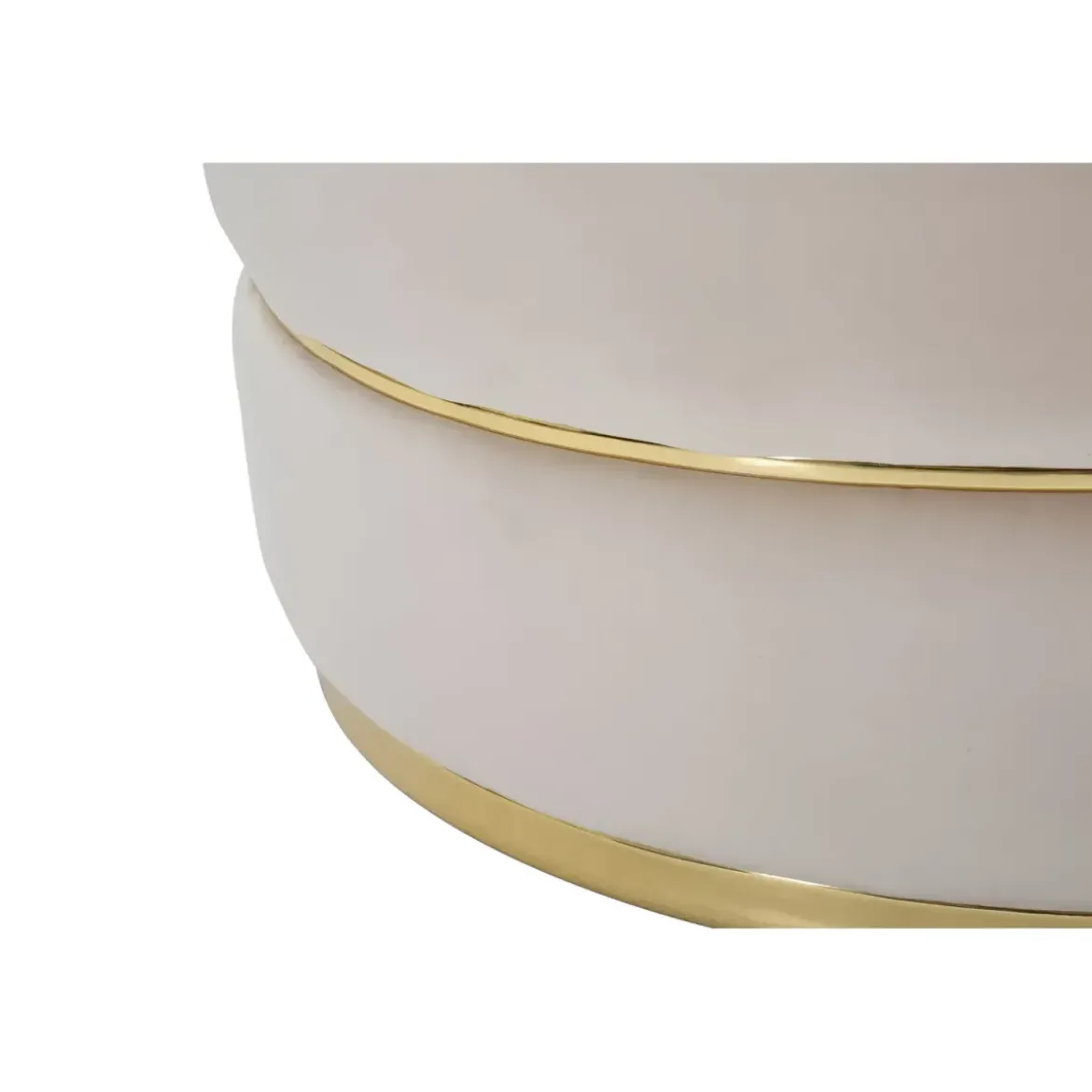 Poltrona Rotonda in Velluto Crema Finiture Oro Salotto Camera da Letto