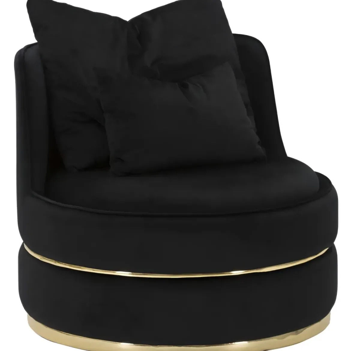 Poltrona Rotonda in Velluto Nero Finiture Oro Salotto Camera da Letto