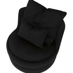 Poltrona Rotonda in Velluto Nero Finiture Oro Salotto Camera da Letto