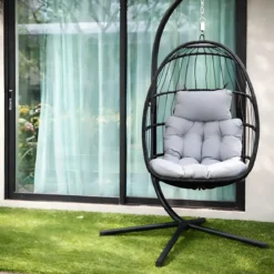 Poltrona Sospesa da Giardino Rattan 74x64x106 cm Struttura Acciaio Nero