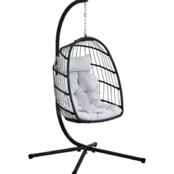 Poltrona Sospesa da Giardino Rattan 74x64x106 cm Struttura Acciaio Nero