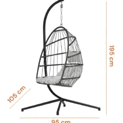 Poltrona Sospesa da Giardino Rattan 74x64x106 cm Struttura Acciaio Nero