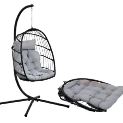 Poltrona Sospesa da Giardino Rattan 74x64x106 cm Struttura Acciaio Nero