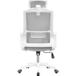 Poltrona Ufficio Ergonomica Bianco con Rete Traspirante e Poggiatesta