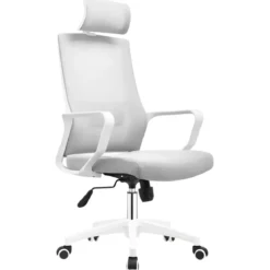 Poltrona Ufficio Ergonomica Bianco con Rete Traspirante e Poggiatesta