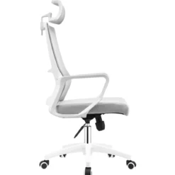 Poltrona Ufficio Ergonomica Bianco con Rete Traspirante e Poggiatesta