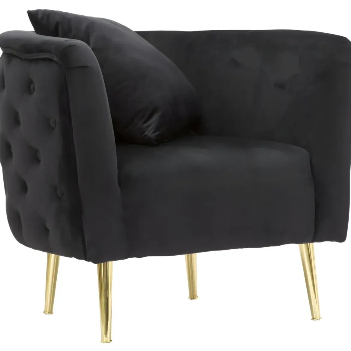 Poltrona Velluto Nero Struttura Metallo Dorato Salotto Camera da Letto