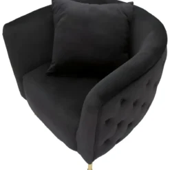 Poltrona Velluto Nero Struttura Metallo Dorato Salotto Camera da Letto
