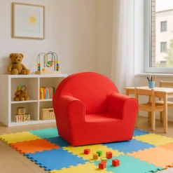 Poltroncina per Bambini Rossa per Cameretta in Tessuto Sfoderabile