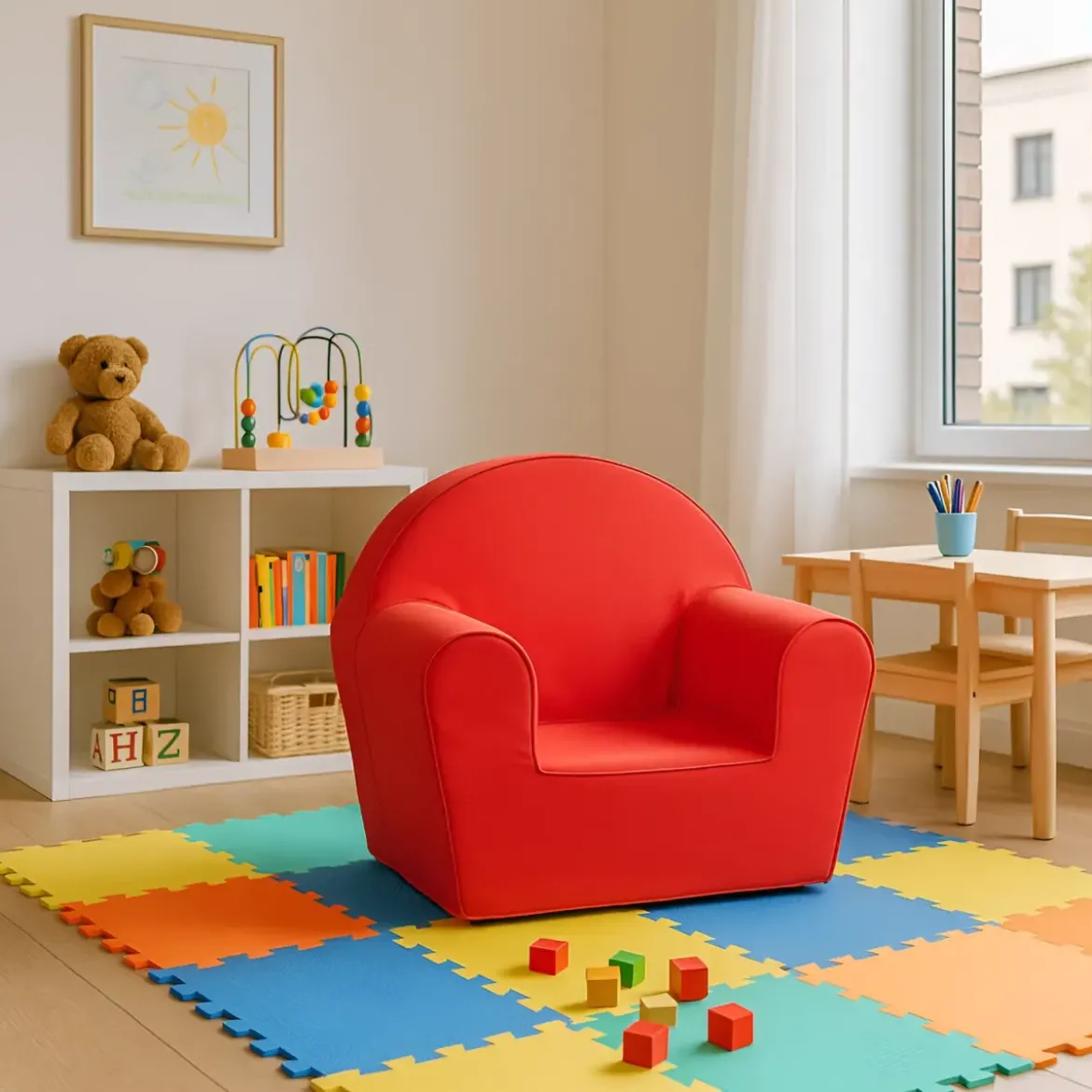 Poltroncina per Bambini Rossa per Cameretta in Tessuto Sfoderabile