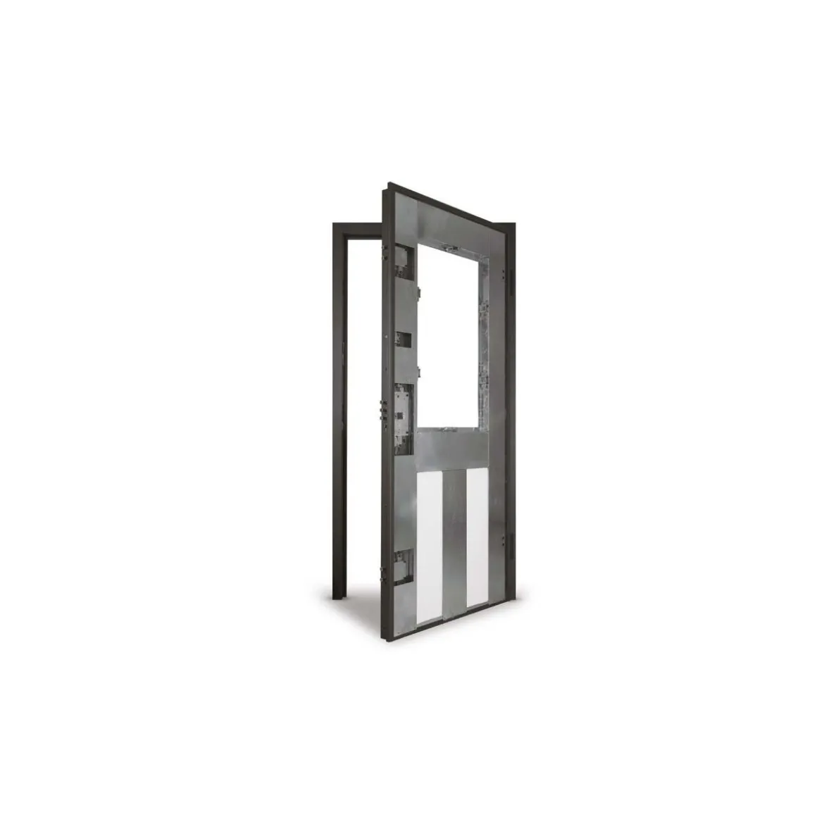 Porta Blindata bianca con Vetro Pannello per Esterno e Grata Portone da Ingresso