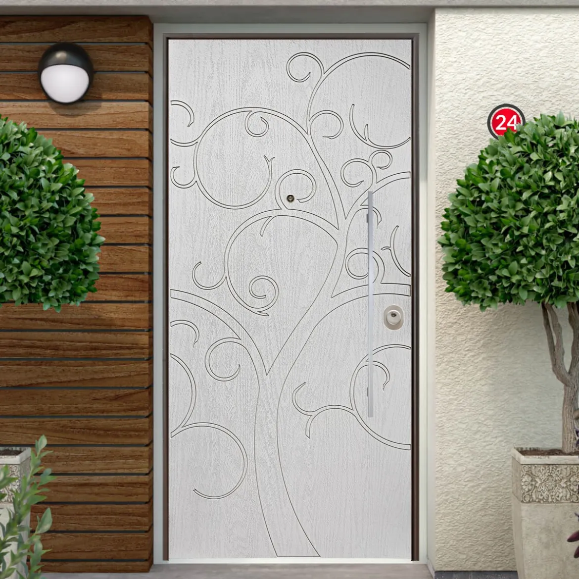 Porta Blindata con Pannello Bianco Pantografato per Esterno Tree of Life