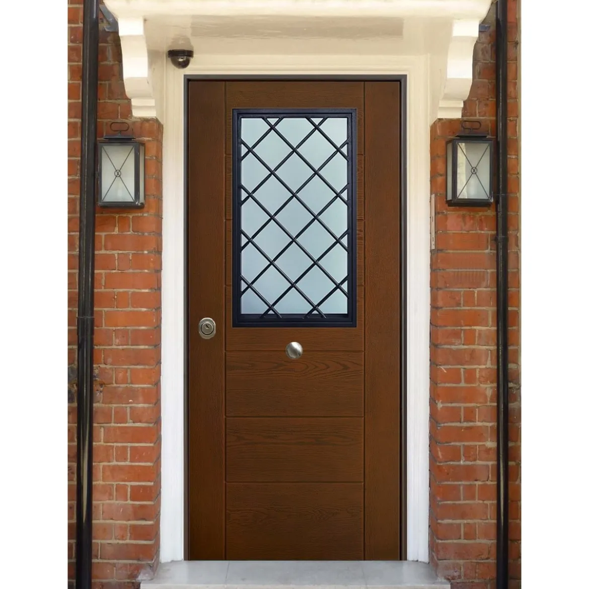Porta Blindata Con Vetro Pannello Noce per Esterno Vetrata con Grata