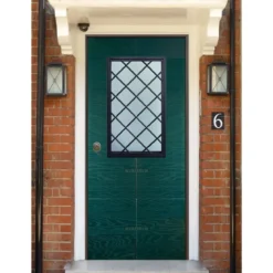 Porta Blindata con Vetro Pannello per Esterno Verde Portoncino di Ingresso