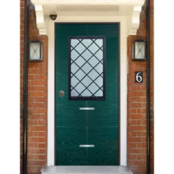 Porta Blindata con Vetro Pannello per Esterno Verde Portoncino di Ingresso