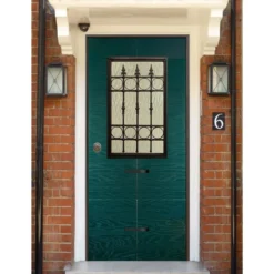 Porta Blindata con Vetro Pannello per Esterno Verde Portoncino di Ingresso