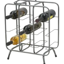 Portabottiglie in Metallo 9 Posti Grigio Scuro Rack Vino Salvaspazio