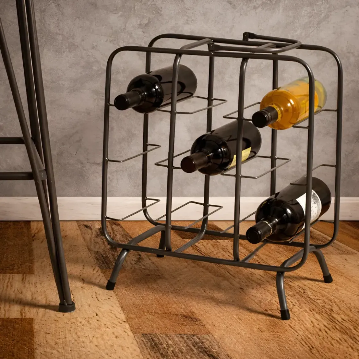 Portabottiglie in Metallo 9 Posti Grigio Scuro Rack Vino Salvaspazio