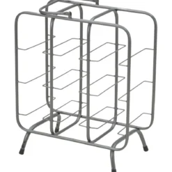 Portabottiglie in Metallo 9 Posti Grigio Scuro Rack Vino Salvaspazio