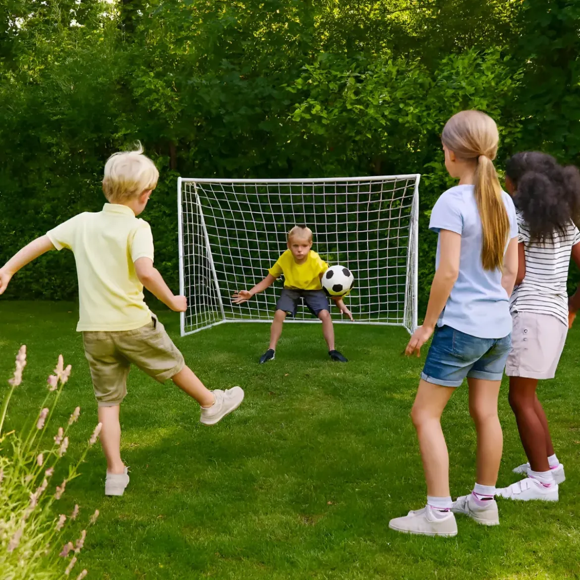 Porta Calcio da Giardino per Bambini in Metallo Rete Impermeabile