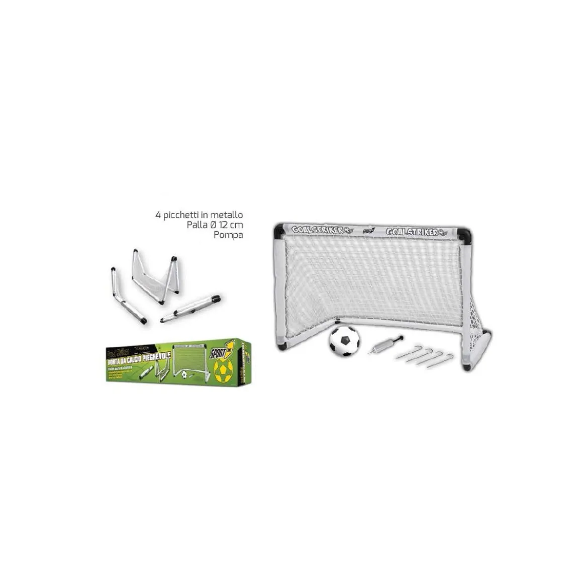 Porta Calcio Goal Striker Pieghevole 90x59x61 h Rete Palla 4 Piccchetti Calcetto