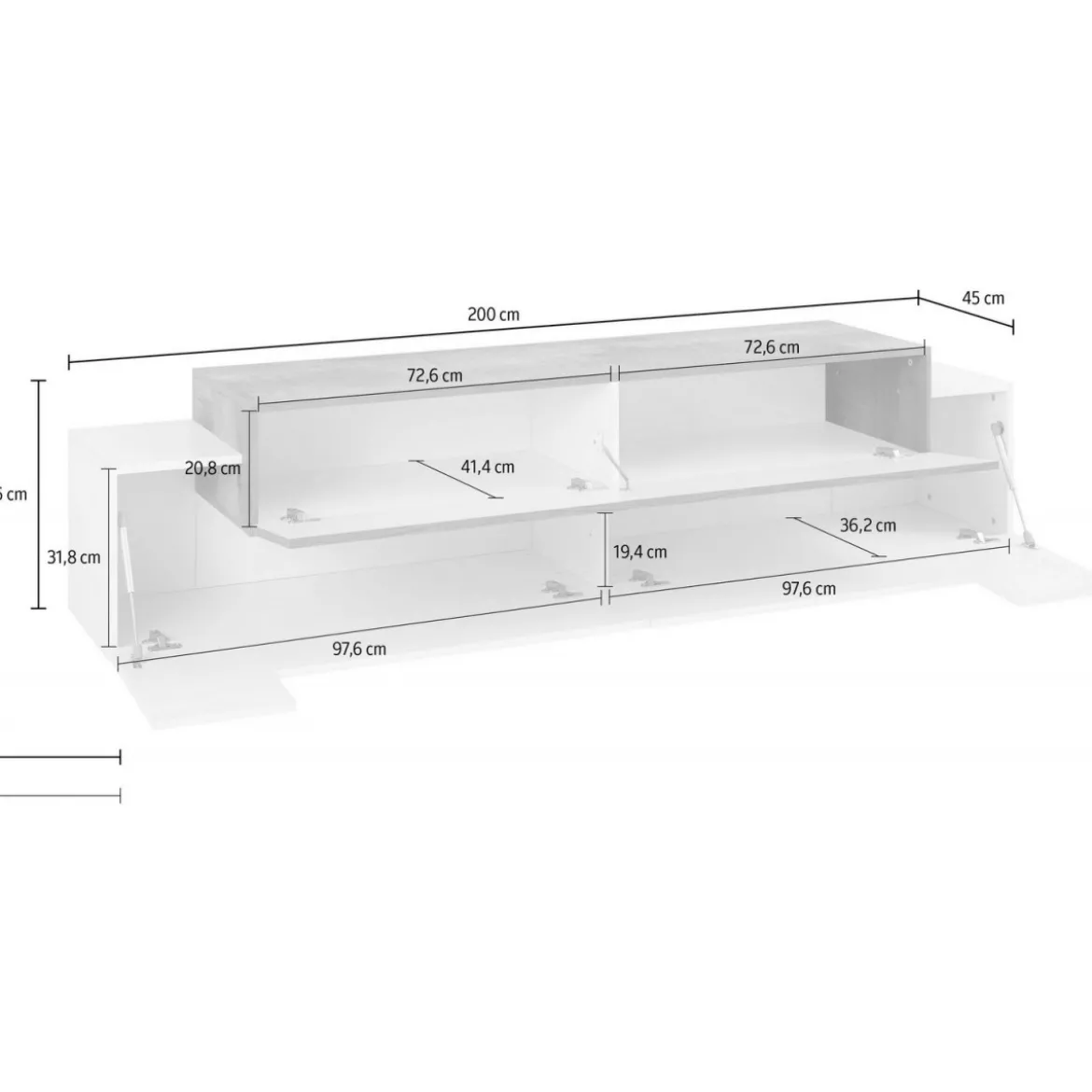 Porta TV Bianco Credenza con Ante a Ribalta 200 Mobile Basso Soggiorno