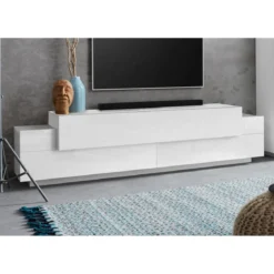 Porta TV Bianco Credenza con Ante a Ribalta 200 Mobile Basso Soggiorno