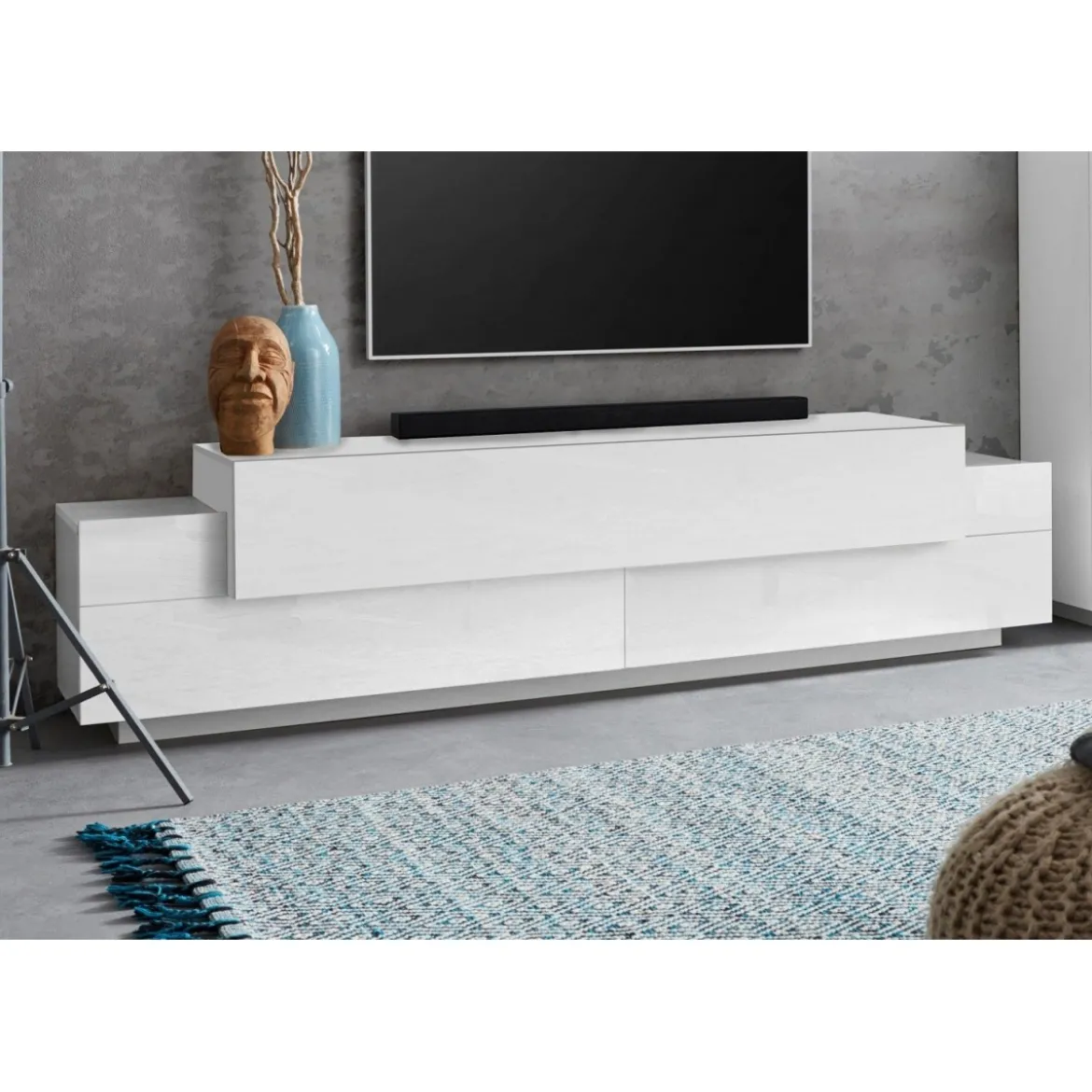 Porta TV Bianco Credenza con Ante a Ribalta 200 Mobile Basso Soggiorno