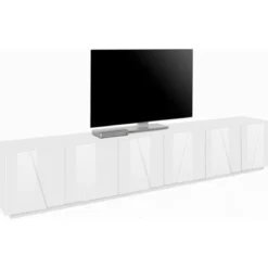 Porta TV Moderno Bianco 240 Basso Mobile Soggiorno Anta Battente Credenza
