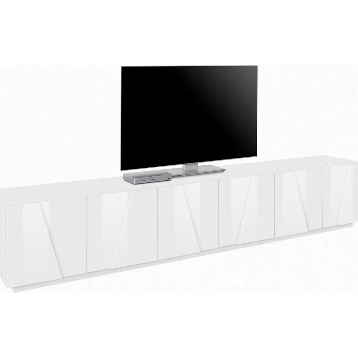 Porta TV Moderno Bianco 240 Basso Mobile Soggiorno Anta Battente Credenza