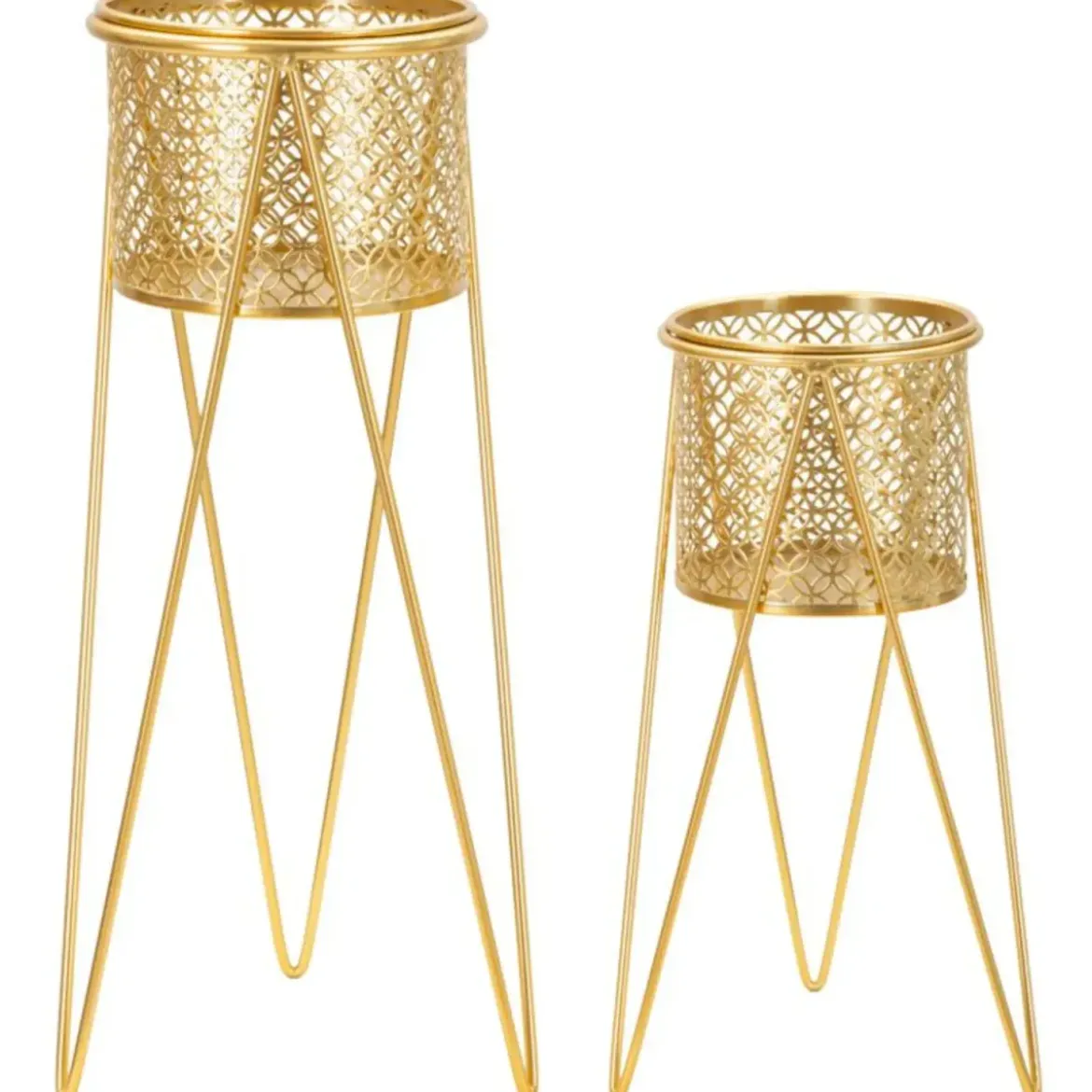 Portavasi Metallo Oro Set 2 Pz 46 e 32 cm Intagli Tondi Vasi Rimovibili