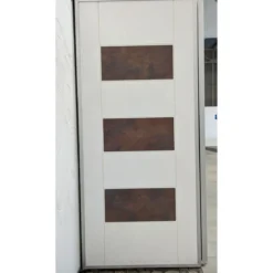 Portone Blindato per Esterno con Pannello Bianco e Inserti Corten