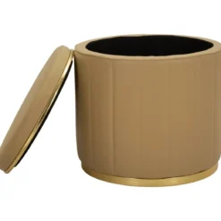 Pouf con Contenitore Similpelle Marrone Oro Moderno Soggiorno Camera